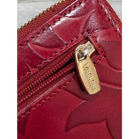 Valentina Red Embossed Leather Wallet with Gold Hardware - Picture 3 of 8